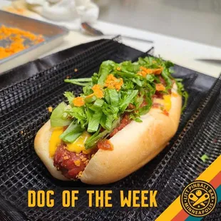 a hot dog on a grill