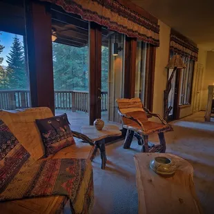 High Sierra suite at the Little Ahwahnee Inn. Furnished with locally hand crafted oak &amp; manzanita, a large private deck.