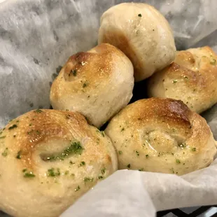 a basket of bread rolls