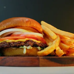 Wings of Glory Burger: beef patty with American cheese, tomato, onion, lettuce, mayo