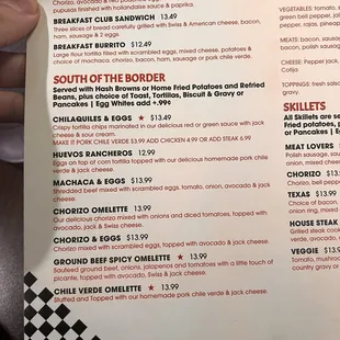 South of the Border Menu
