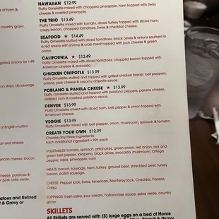Omelette Menu