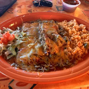 Enchilada and Tamale Plate No beans extra rice