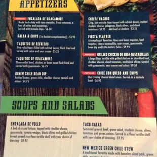 The &quot;Appetizers&quot; &amp; &quot;Soups &amp; Salads&quot; Menu.