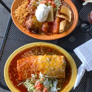 Ground beef and bean burrito smothered Christmas style/ combination number three