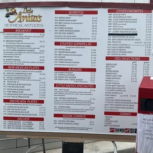 the menu for the restaurant