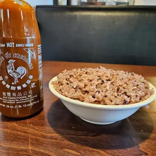 Purple rice (Sriracha shown for scale)