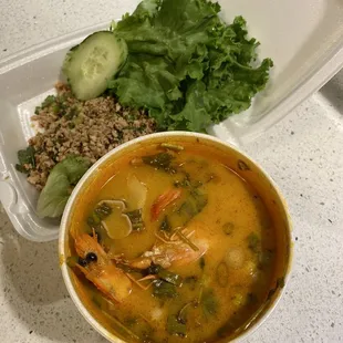 Creamy Tom yum and chicken laab