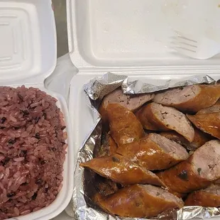 Hmong Sausage and Purple sticky rice.  Soooo goood