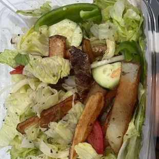 Greek salad no cheese add fry's