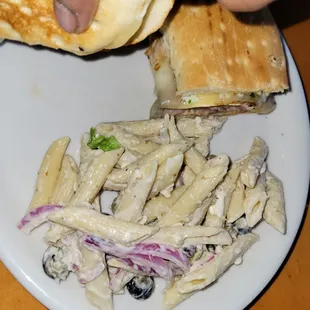 Italian sandwich with pasta salad