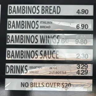 Updated menu prices. Taken 09/08/2024