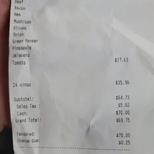 Price of the 24 piece wings