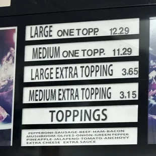 Updated menu prices. Taken 09/08/2024