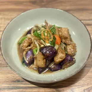 Eggplant Basil Mock Duck (Vegan) with Jasmine White Rice