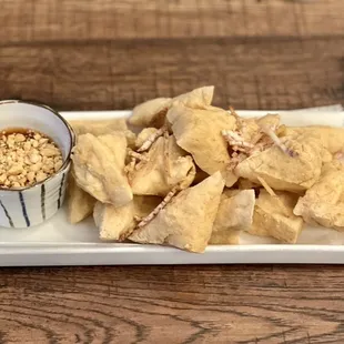Fried Tofu Vegetarian. Crispy tofu with sweet chili sauce and crushed peanut. #thaifood #泰餐 #littlebasil #thairestaurantnyc