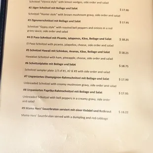 menu