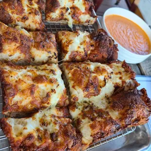 Gordie sticks (cheesy bread and vodka sauce)