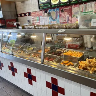 a display of food in a restaurant