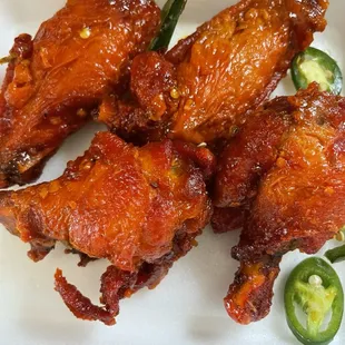 Spicy Chicken Wings.  Not spicy at all, no flavor. Throwing jalapeños in doesn't make it spicy.  SMH.