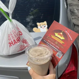 20 oz. Milk Tea ($3.50) They blend it with ice. Very sweet.