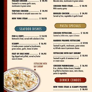 the menu and prices