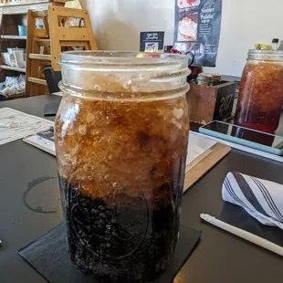 Drinks are served in these 24oz mason jars - doesn&apos;t get better.