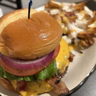 Mighty LBOE Burger with Bacon Cheddar Ranch Fries