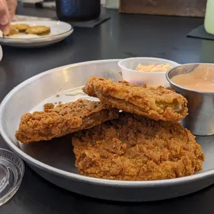 Took this photo after we ate a few of the fried green &apos;maters from the plate.  But they were so good!