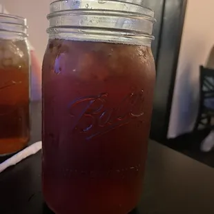 Sweet tea in a big Mason jar