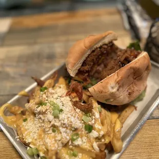 Western Burger and queso fries.