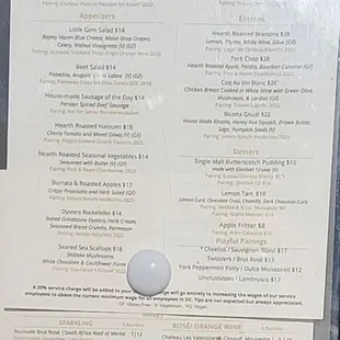 Menu posted outside