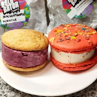 Snickerdoodle Hibiscus sammie, Fruity Pebbles Macaron