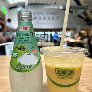 Coconut water $4 Mango lassi $6