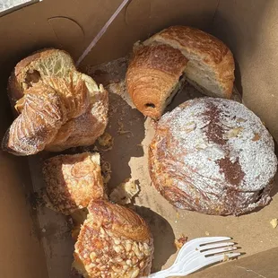 Pastrami croissant, chocolate croissant, Dough Knot and chocolate almond croissant