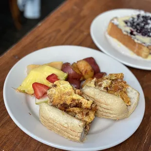 Chorizo and egg sandwich on French roll