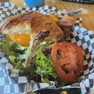 Bacon and egg croissant with a side salad was awesome.