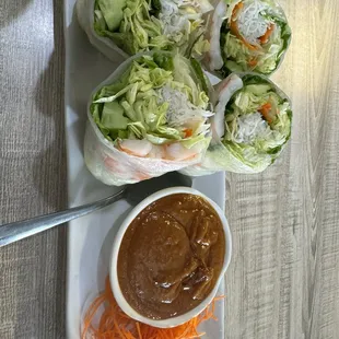 Spring Rolls w/peanut sauce. Super fresh ingredients highly recommend!