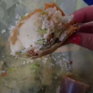 Halfway eaten potato taco b/c I forgot to take pic before. Super delicious