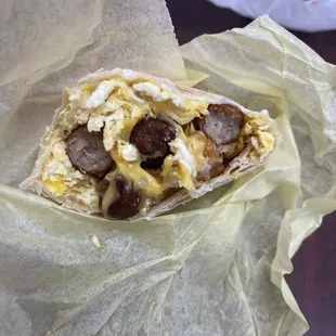 Sausage breakfast burrito