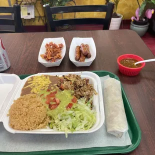 Machaca plate, flour tortillas, side of bacon &amp; sausage. Delicious!