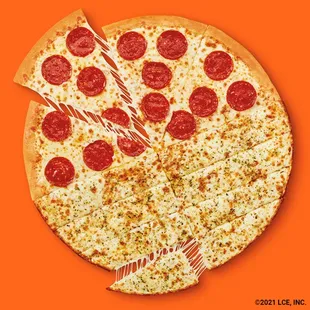a pepperoni pizza with a slice missing