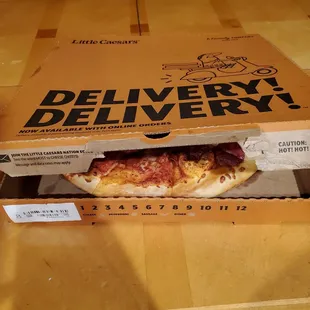 a pizza in a delivery box