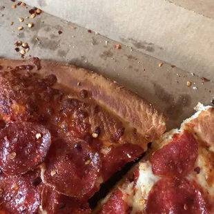 Along with being light on cheese this extra most bestest pizza was over cooked and the crust was a brick