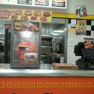 the counter of a fast food restaurant