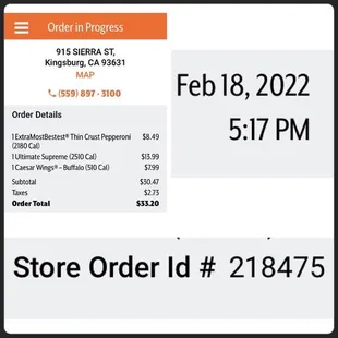 Receipt for 17:40 pickup.  Store ID, Date/Time