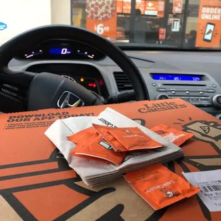 inside of a car with a steering wheel