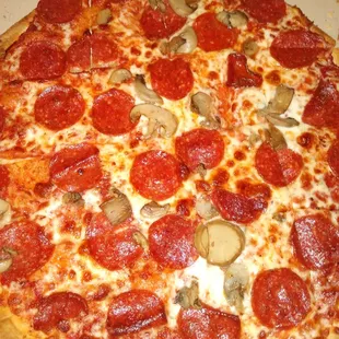 Pepperoni and mushroom thin crust!