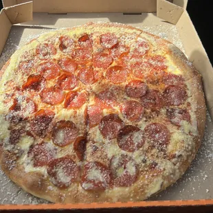 Hot and ready pepperoni pizza crazy style!