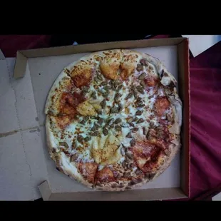 This sauce covered abomination was 7 bucks...ended up throwing most of it away...i know the pizzas cheap but this is down right terrible.